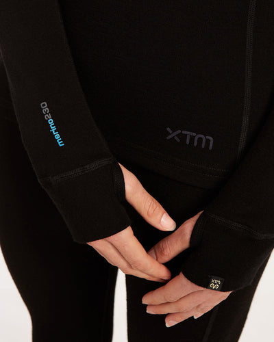 Snow Thermal XTM Ladies Merino 230 Wool Thermal Long Sleeve Top-BLACK