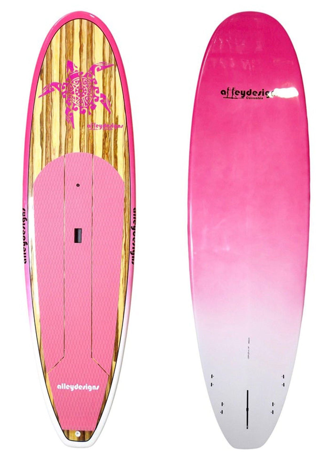 10' x 32" Timber Deck Pink Turtle Pink Rails Classic Alleydesigns SUP 9KG - Alleydesigns  Pty Ltd                                             ABN: 44165571264