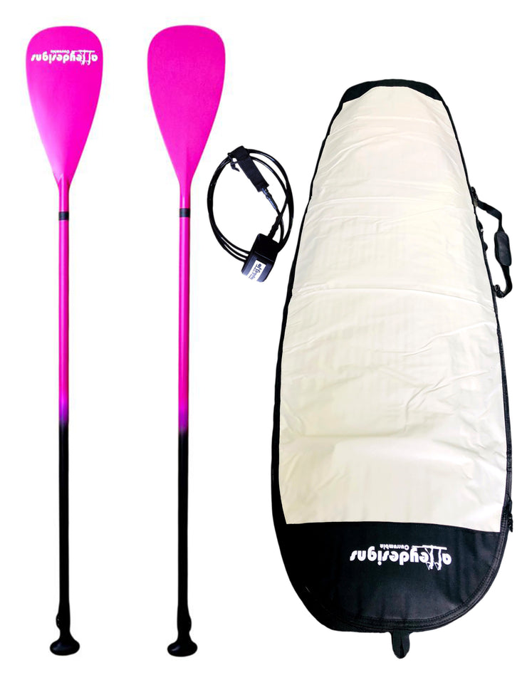 $350 SUP PINK PADDLE CARBON/FIBREGLASS ADJUSTABLE PADDLE & BOARD BAG  & LEG ROPE PACKAGE - Alleydesigns  Pty Ltd                                             ABN: 44165571264