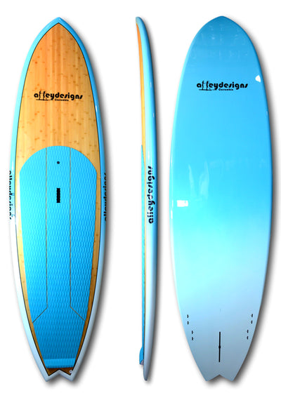 9'6" x 31" Bamboo Deck Teal Fade Performance SUP 8kg - Alleydesigns  Pty Ltd                                             ABN: 44165571264