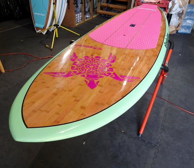 10' x 32" Bamboo Performance Mint & Pink Turtle Alleydesigns SUP 9KG - Alleydesigns  Pty Ltd                                             ABN: 44165571264