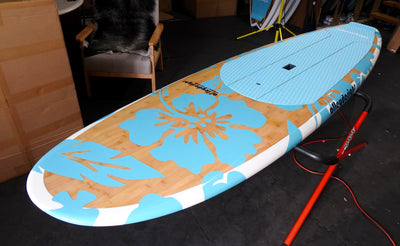 10' x 32" Bamboo Deck Classic Teal Hibiscus Alleydesigns SUP@ 9kg - Alleydesigns  Pty Ltd                                             ABN: 44165571264