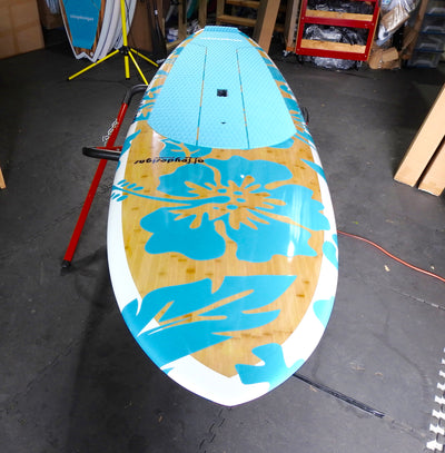 10' x 32" Bamboo Deck Teal Hibiscus Flowers Performance Alleydesigns SUP @ 9kg - Alleydesigns  Pty Ltd                                             ABN: 44165571264