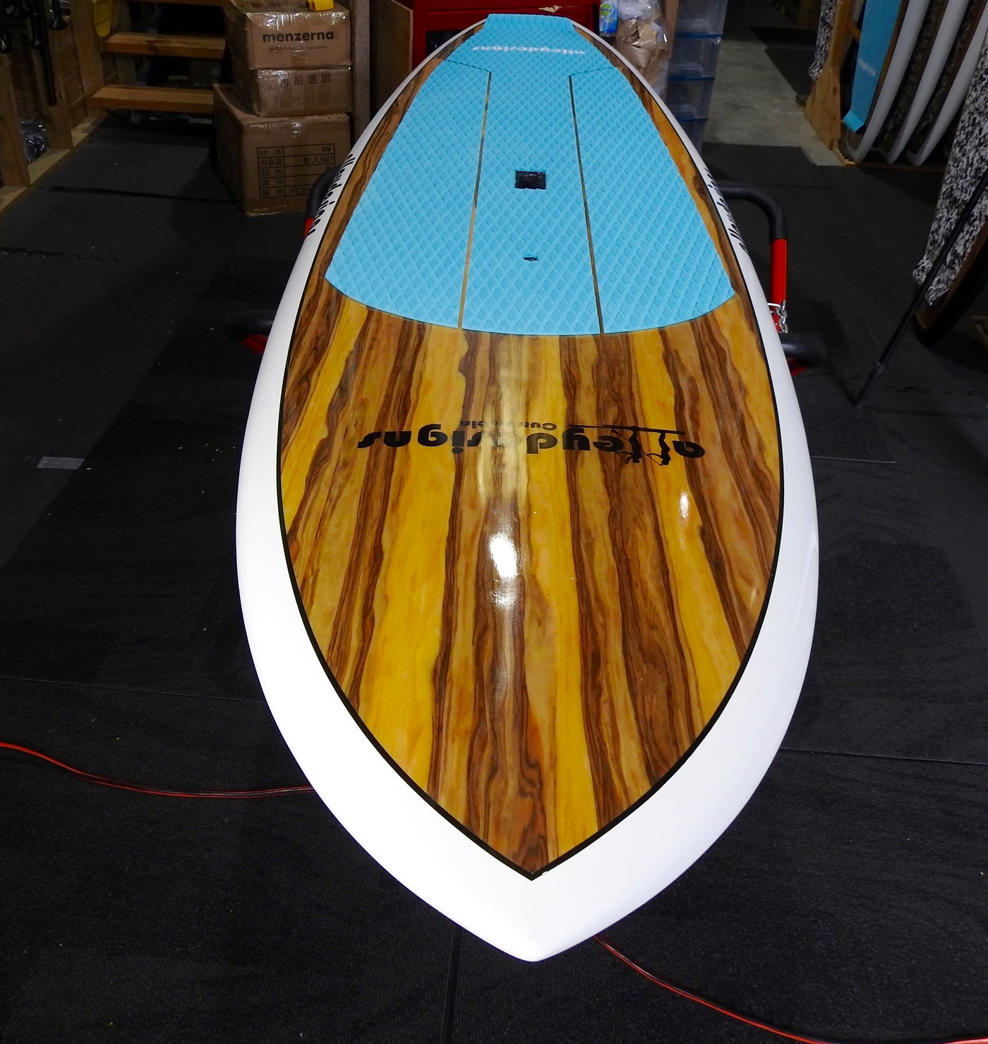9'6" x 31" Timber & White Rails Performance Alleydesigns SUP 8KG - Alleydesigns  Pty Ltd                                             ABN: 44165571264
